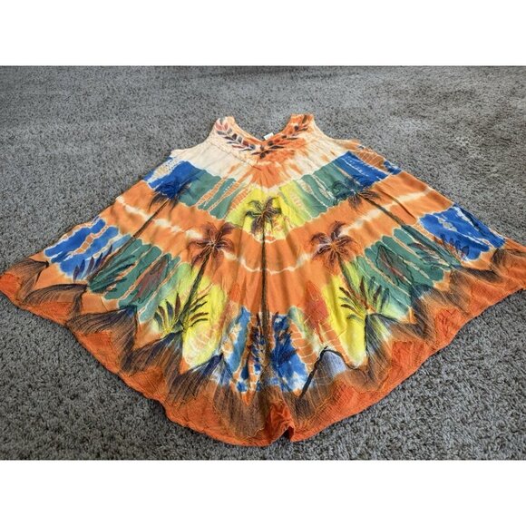 Womens Dress Tie Dye Embroidered Cover Up Tropical Palm Trees Beach FREE SIZE - Picture 13 of 16